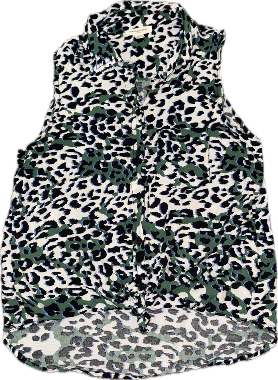 Beachlunchlounge Sleeveless Tie-Front Leopard Print Button Down Shirt Size M